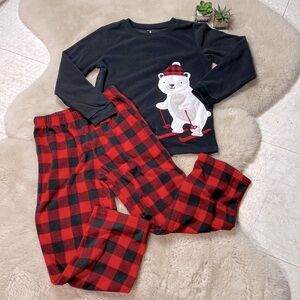 Carter’s Polar Bear Skiing Fleece Pajama Set Size 10 Black Red White ❄️ 🐻